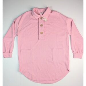 Blu Pepper Pink Ribbed Knit Henley Tunic Top Long Sleeve Collared Womens M NEW